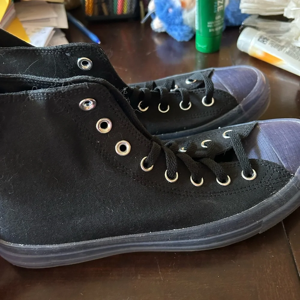 Converse Black and Purple High-Tops (men’s 9.5) - Picture 3 of 6